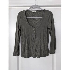 Marine Layer Lexi Ribbed Henley Top women's size XL olive green cropped L/S